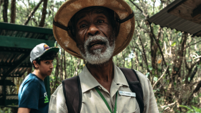 An older black park ranger as a local guide
