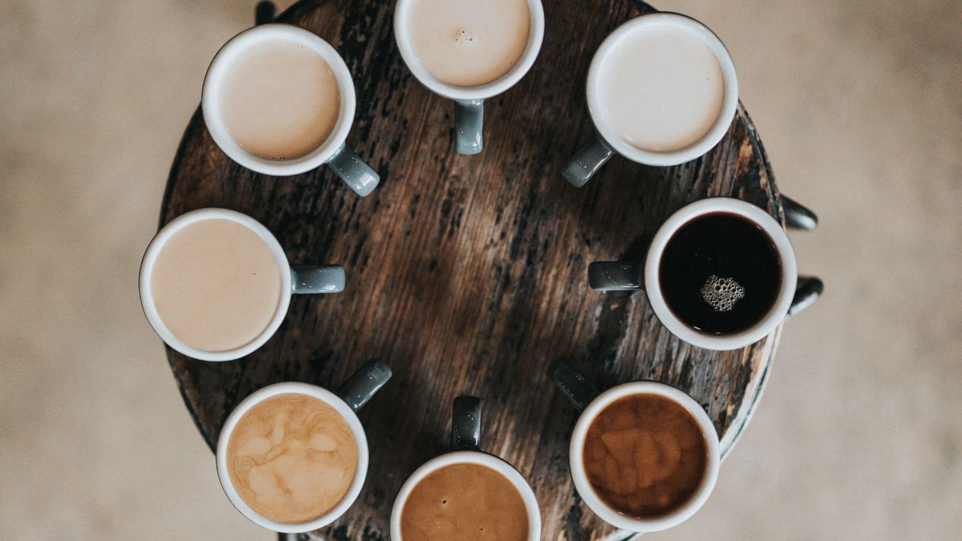 Choice of different types of coffee on a tray.