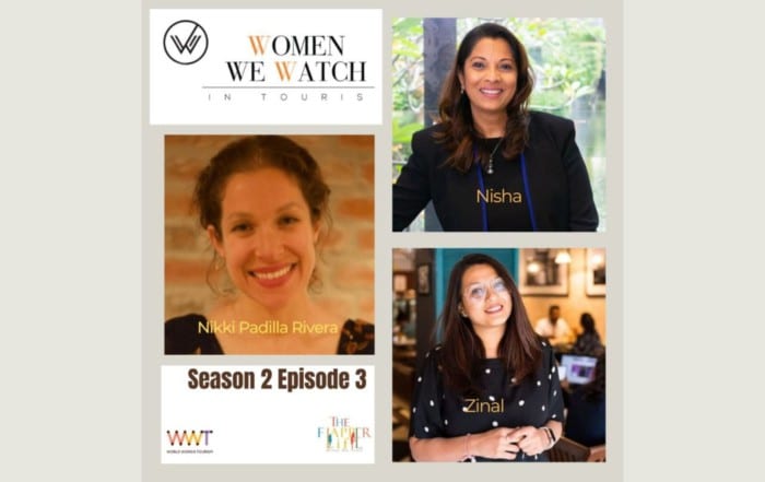 Headshots of three women for Women We Watch Podcast