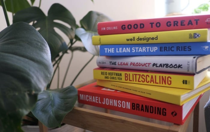 A stack of books about branding